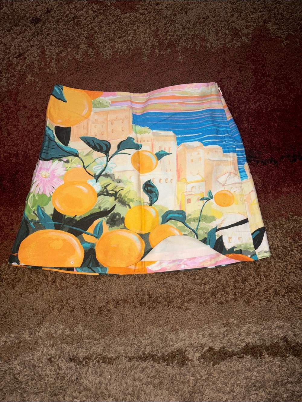 H&M Orange Citrus-Print Mini Skirt with Blue Accents